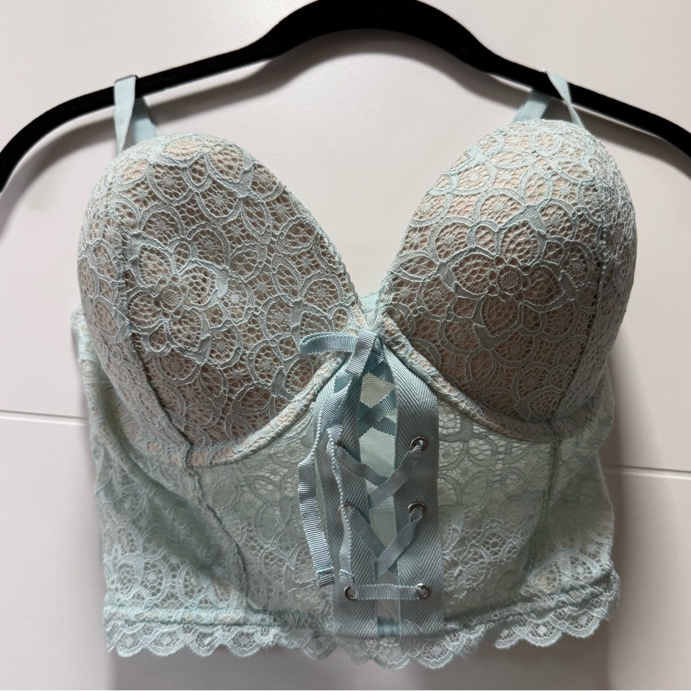 Victoria's Secret Pale Blue Lace Longline Bustier Bra